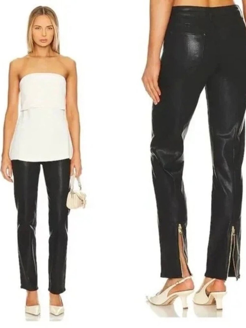 NWOT L'AGENCE GINNY High Rise Straight Black Coated Jeans Seamed Gold Zipper 23